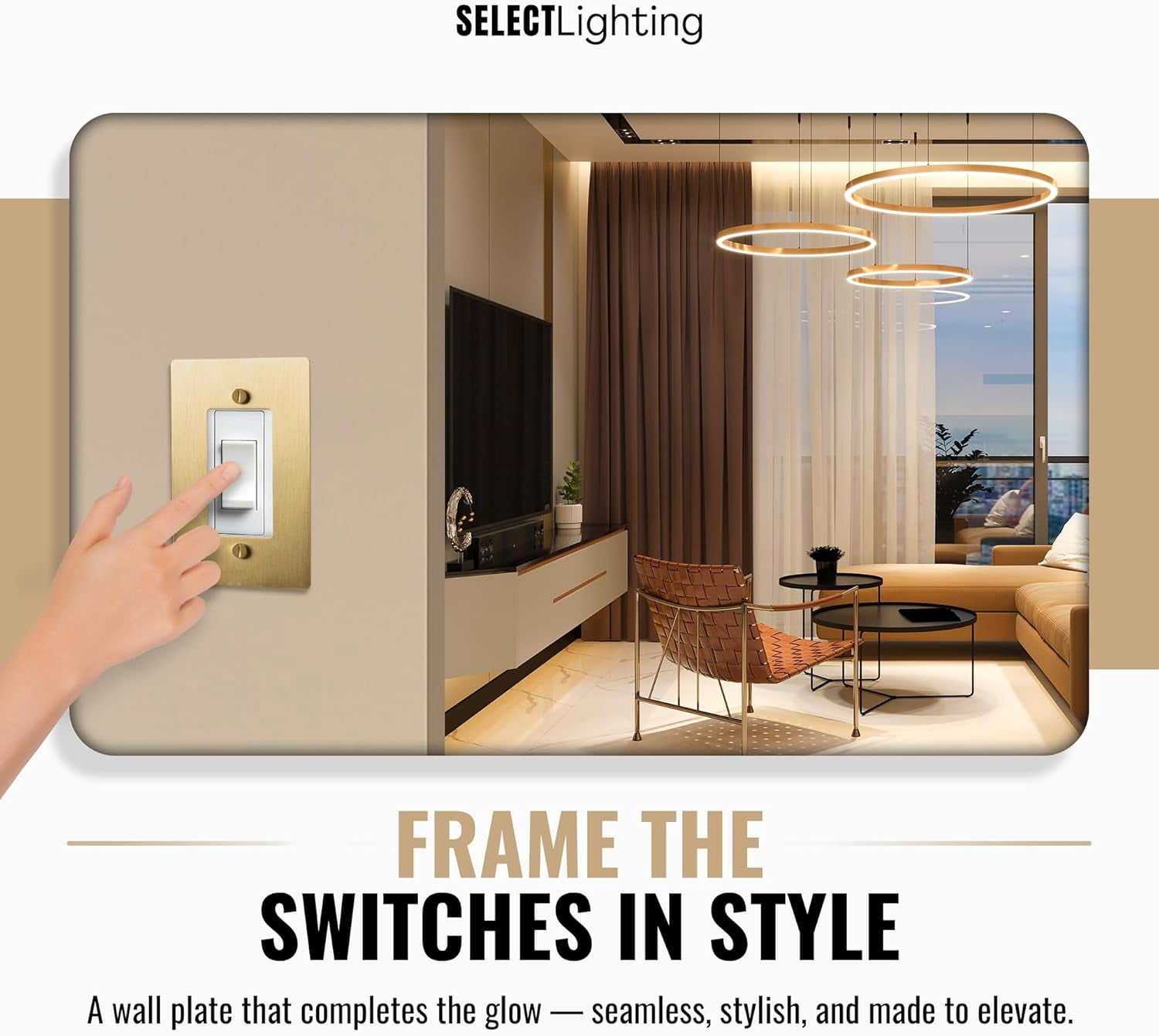 SELECT 1-Gang Satin Brass Wall Plate, Electrical Receptacle Wall Outlet Faceplate, GFI/Rocker Decorator Light Switch Cover