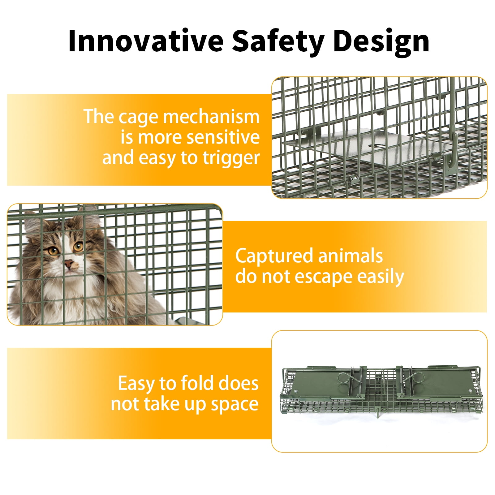 40" 2-Door Large  Live Animal Traps for Stray Cats up to 17.6 Pounds, Raccoons, Squirrel