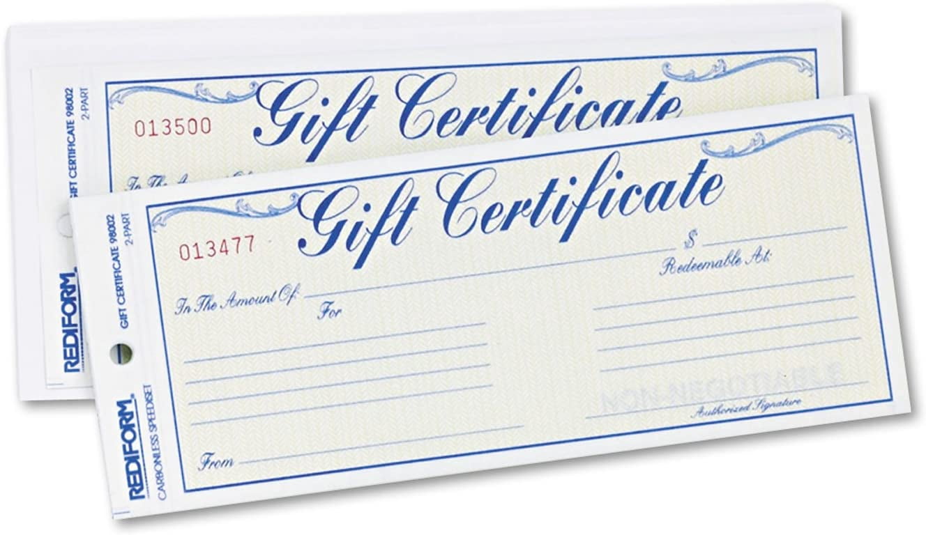 Blueline Gift Certificates with Envelopes 25 Carbonless Duplicates ...
