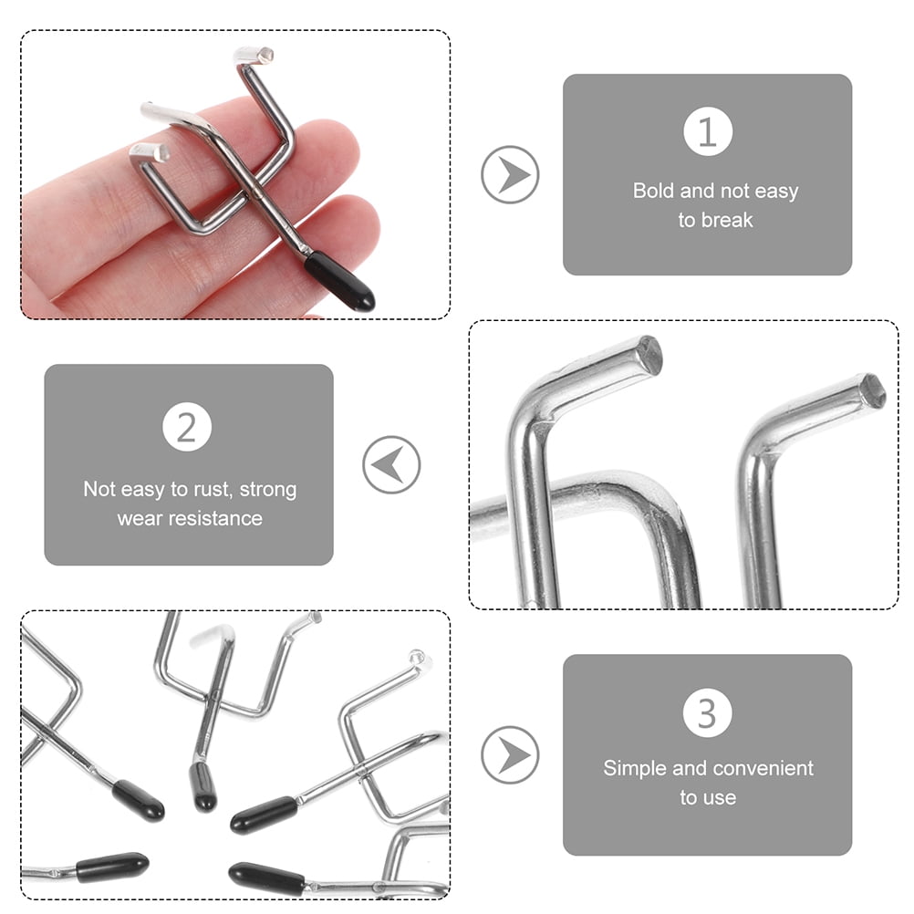 PAMINGONO 50Pcs Metal Pegboard Hangers Plated Silver Heavy Duty Hooks for Shop Garage Wall Storage