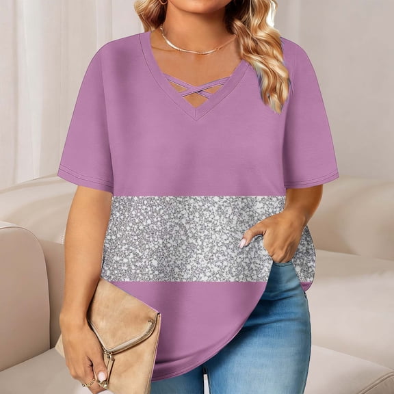 YueHuiYing Womens Plus Size Unlined Print Tops Ruffle Oversized Short Sleeve Shirt Casual V Neck Pleated T Shirt Loose Fit Tunic Blouse