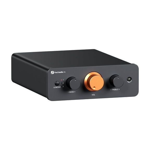 Fosi Audio P4 Mini Preamplifier with 3 RCA Inputs, Bass and Treble Control, Black, 1 Count