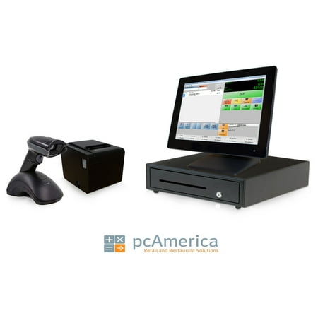 Retail Point of Sale System - includes Touchscreen PC, POS Software (CRE), Receipt Printer, Wireless Scanner, Cash Drawer, and Credit Card Swipe