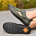 thumbnail image 5 of Men's Leather Hollow Summer Casual Sandals Fisherman Closed Round Toe Hook Loop Walking Sandals Summer Beach Lightweight Breathable Anti-Slip Slippers,Green 46(US-11), 5 of 5