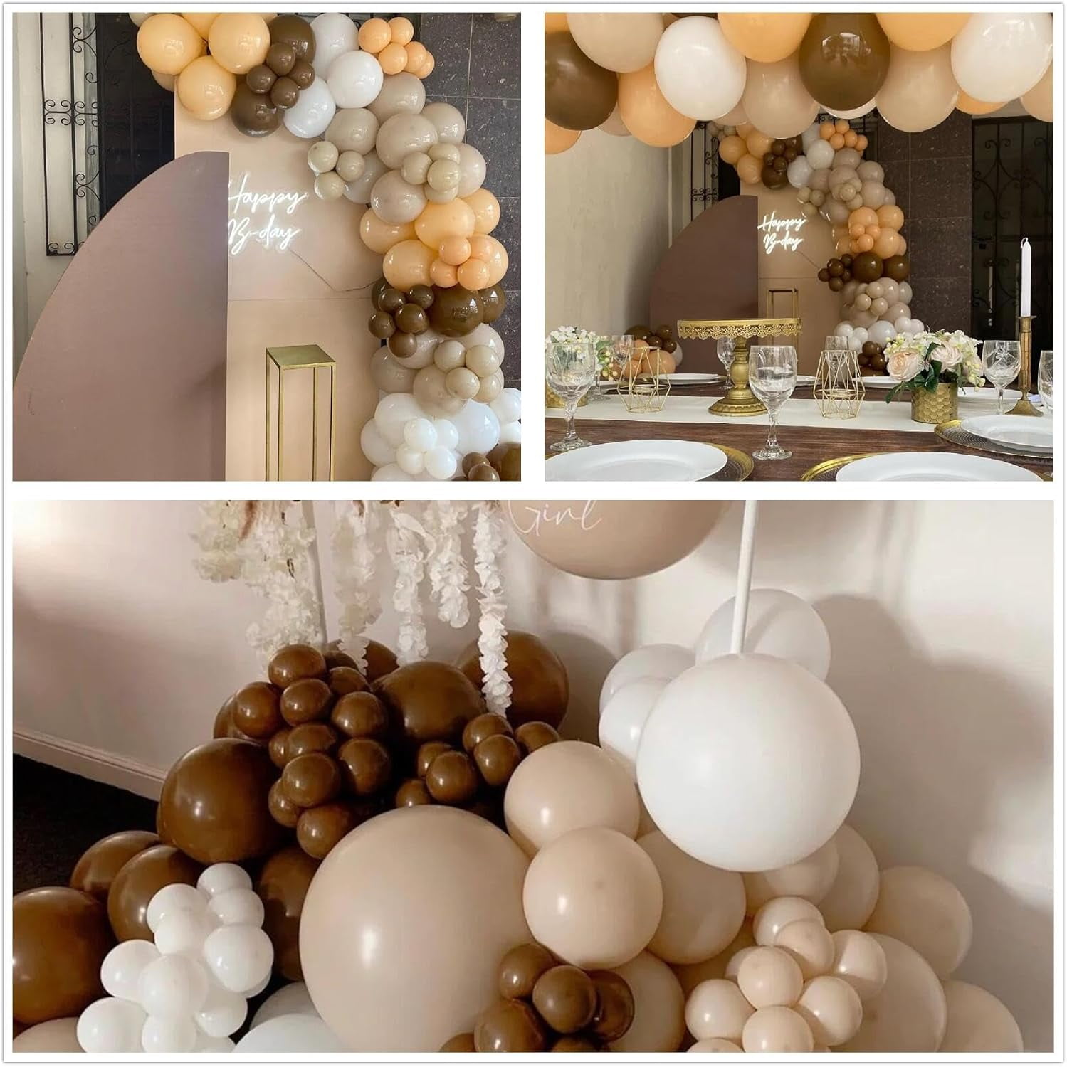 124Pcs Netural Balloon Garland Arch Kit, 5 10 12 18inch Brown Balloon Garland Arch Kit for Birthday, Mother's Day, Father's Day