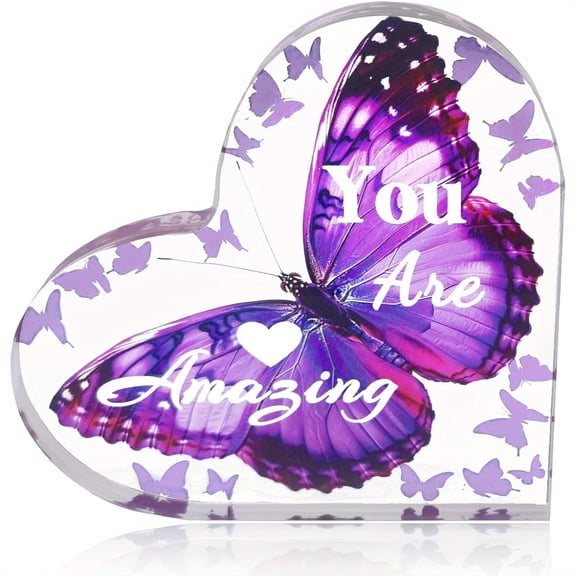 Acrylic Heart Gifts for Women 3.9X3.9 Inch Butterfly Design Inspirational Engraved Keepsake Friend Appreciation Table Centerpiece Thank You Birthday Present Home Office Decor