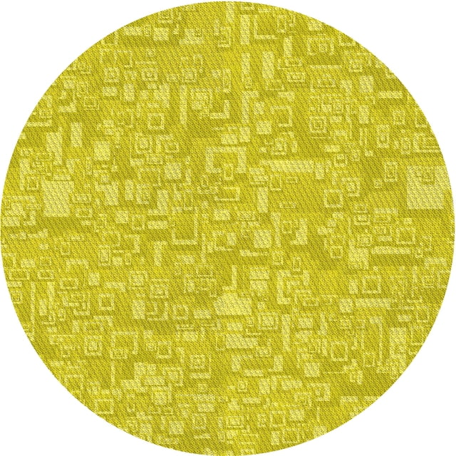 Ahgly Company Tapis de Zone Rond d'Intérieur Lavable à la Machine, Style Transitionnel, Jaune Canari, 8 Pieds Rond