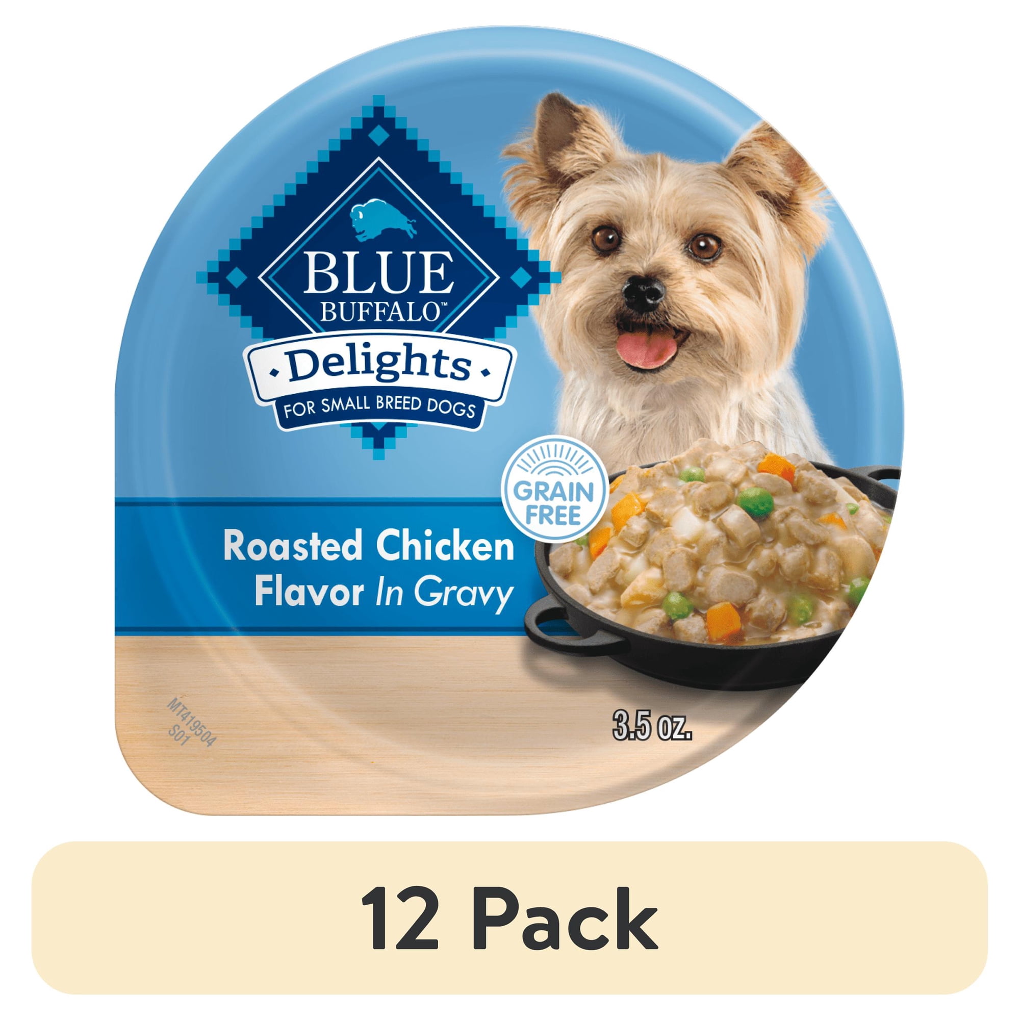 (12 pack) Blue Buffalo Delights Small Breed Roasted Chicken Flavor in Hearty Gravy Wet Dog Food for Adult Dogs Grain-Free 3.5 oz. Cup
