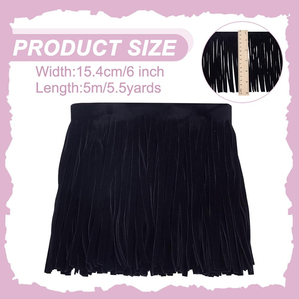 5M Velvet Tassel Ribbon Black 6-1/8 inch(154mm) about 5.47 Yards(5m)/set DIY
