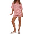 thumbnail image 2 of Caoirhny Women’s Casual 2 Piece Outfits Fashion Graphic Short Sleeve Button Down Shirt + Shorts Set Loungewear, 2 of 9