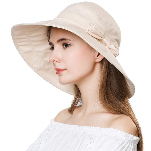 Comhats Sombrero plegable de algodón para el sol para mujer, protección UV, ala ancha, playa, jardinería, viajes, 54-64CM