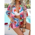 thumbnail image 2 of Women'S Soft Summer Floral Tropical Print V Neck Tee Short Sleeve Button Top Shorts 2 Piece Sets Checkered Flower M, 2 of 8