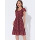 thumbnail image 3 of Vestido Dobladillo Con Volantes Aleteo Allegra K Cuello Cuadrado Con Cinturón Para Mujeres vino rojo S, 3 of 5