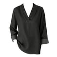 thumbnail image 3 of Women's 3/4 Sleeve Tops Solid Color Retro Denim Like Loose 3/4 Sleeve Comfort Neck Shirt V Neck T Shirts for Women, 3 of 4