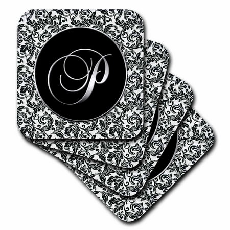 

Letter P - Black and White Damask set of 4 Coasters - Soft cst-38765-1