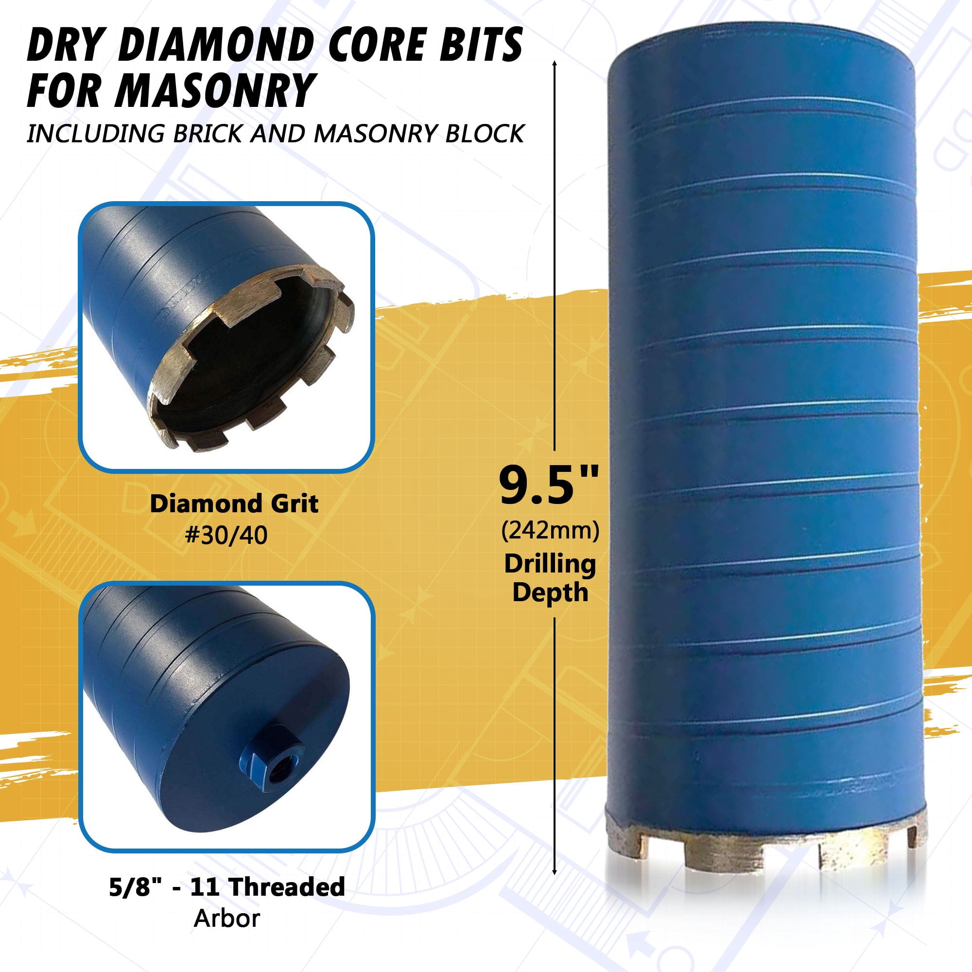 EDiamondTools 4-1/4" Dry Diamond Core Drill Bits for Brick, Block, 9.5" Long Hole Saw