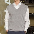 thumbnail image 5 of Chaleco tipo jersey holgado y cálido sin mangas para hombre, chaleco tipo jersey con cuello en V, 5 of 5