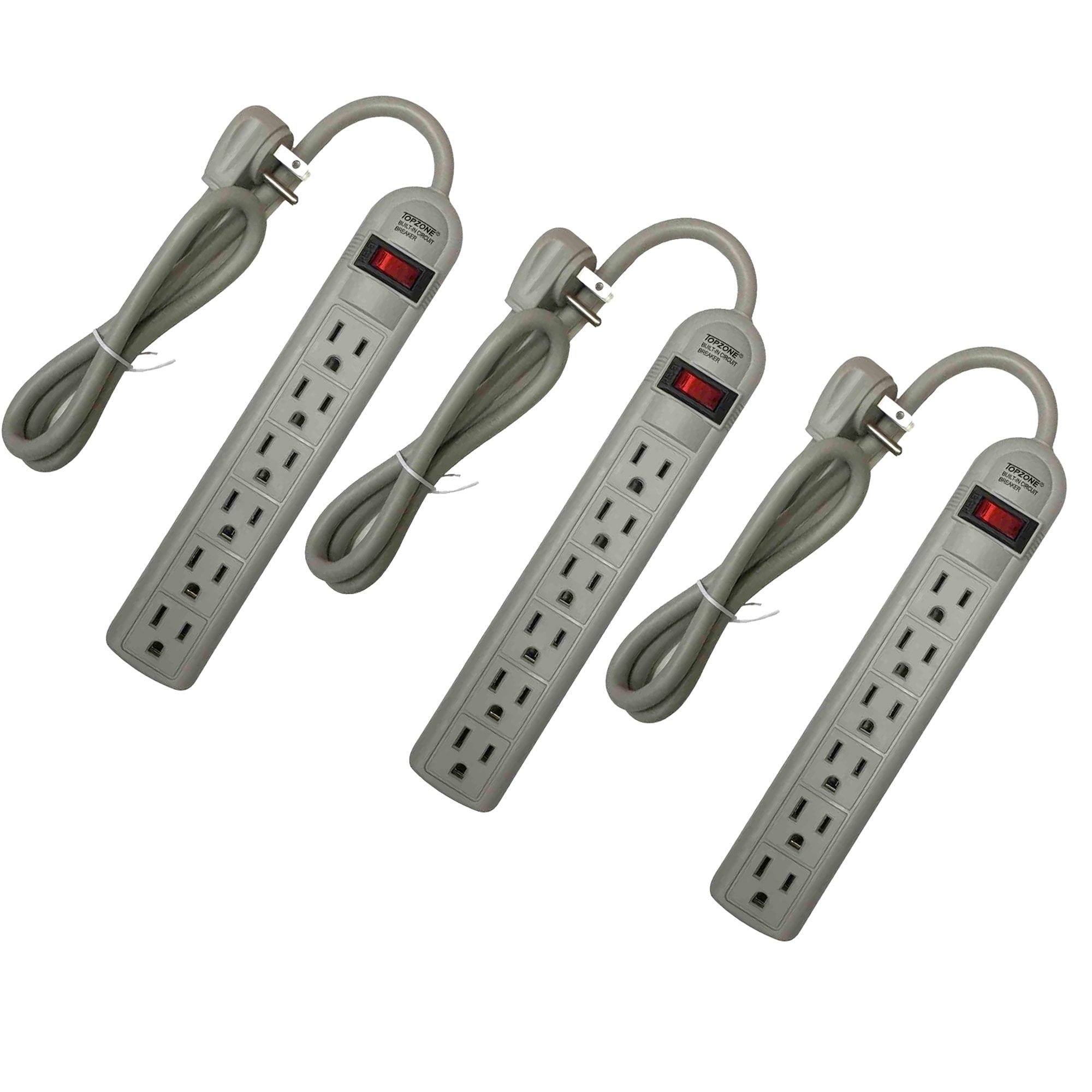 Wideskall 3-Packs 3 Feet 6 Outlets Built-in Safety Circuit Breaker Angle Plug AC Wall Power Strip ETL Listed Beige