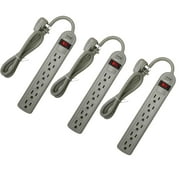 Wideskall 3-Packs 3 Feet 6 Outlets Built-in Safety Circuit Breaker Angle Plug AC Wall Power Strip ETL Listed Beige