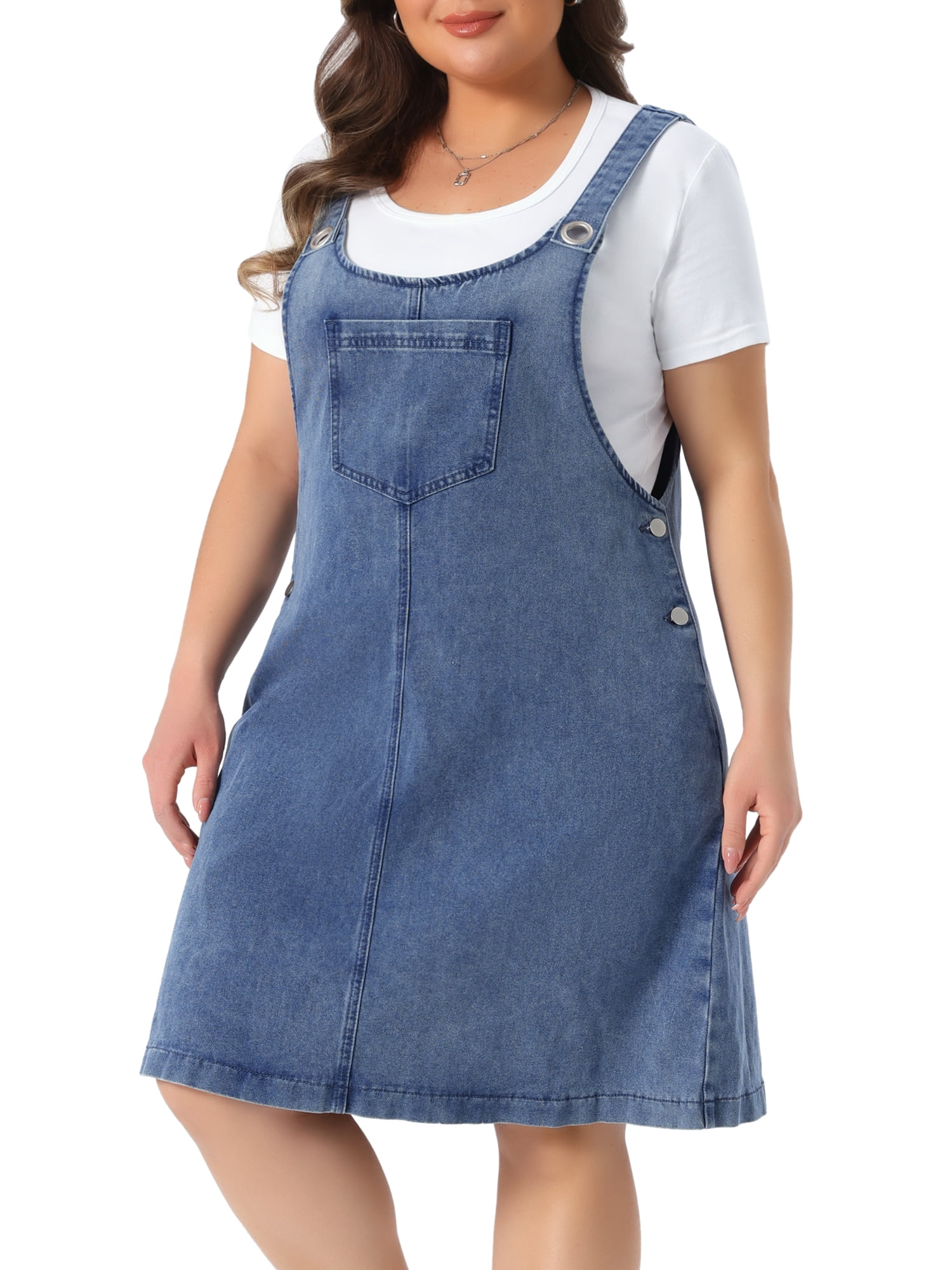 DARING DIVA Women's Plus Size Denim Overall Suspenders Skirt 2X Gray Blue