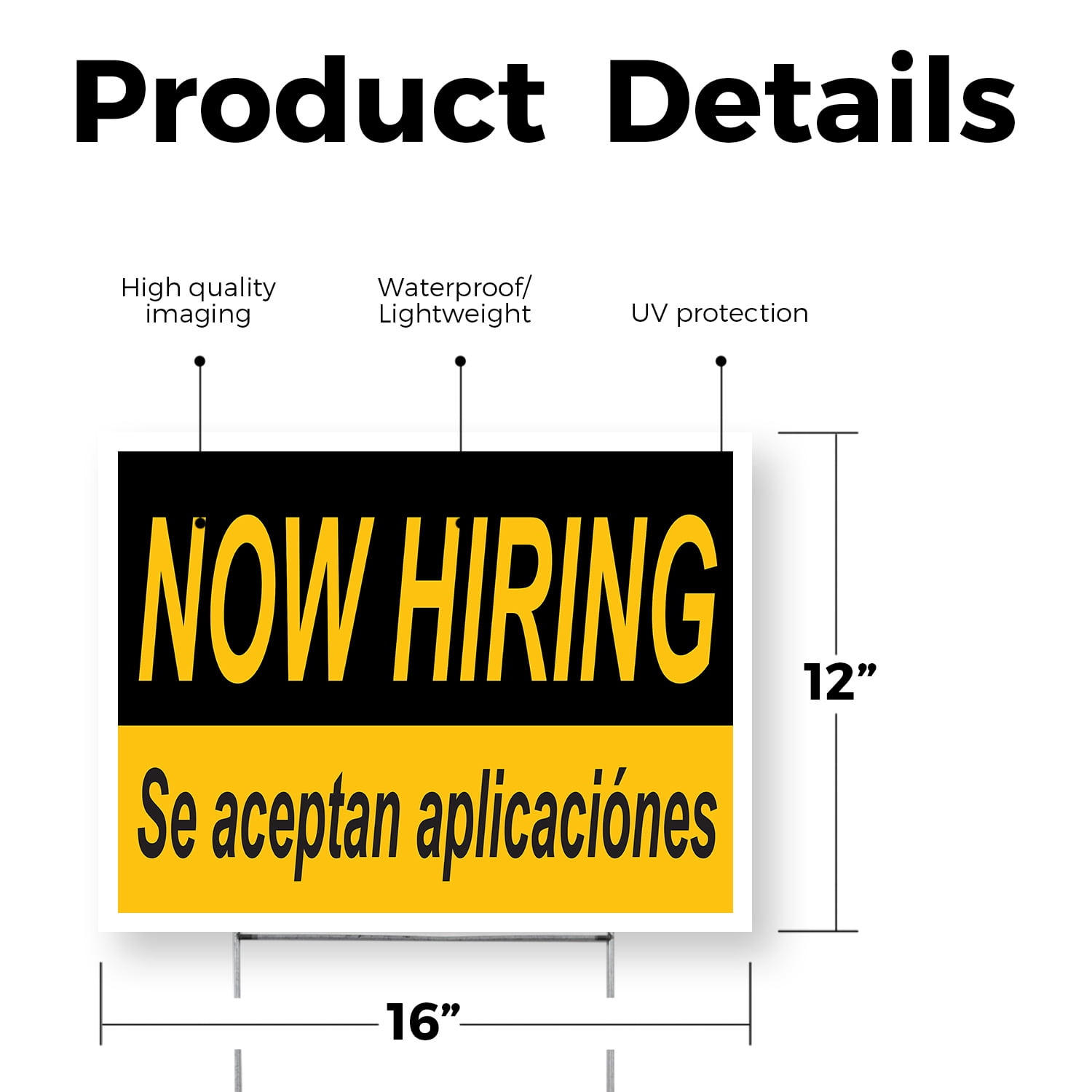 Now Hiring se Aceptan Aplicaciones Yard Sign 12 Inch x 16 Inch Single Sided Weatherproof Heavy-Duty Plastic with Stake | Spanish Recruitment Sign, Job Opportunities, Professional