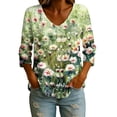 thumbnail image 5 of DeHolifer Women's Shirts Floral Printed 3/4-Sleeve V-Neck Button Down Casual Loose Shirts Tops Mint Green S, 5 of 6
