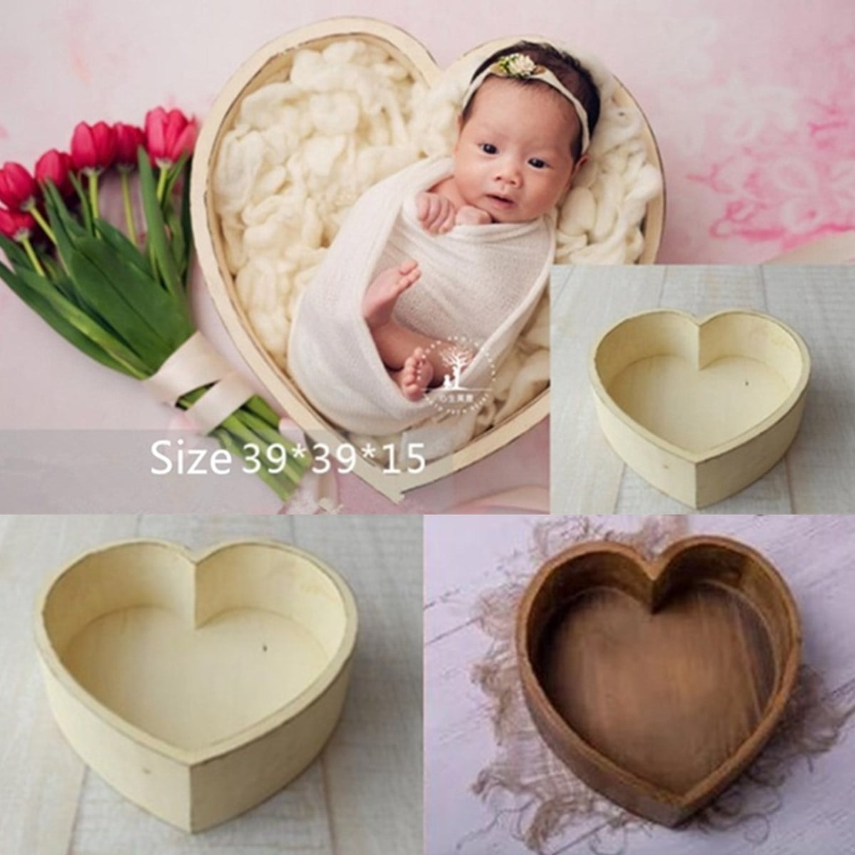 Wooden Heart Photography Prop Cot Baby Photo Props Newborn Photographic Bed NEW 