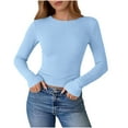 thumbnail image 2 of Fengqque Women's Long Sleeve T-Shirts round neck Slim Fitted Tops Stretchy Tight Casual Tees Basic Fall Shirts Blue S(S), 2 of 7
