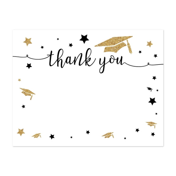 White and Gold Glittering Graduation, Blank Thank You Notes with Envelopes, 20-Pack