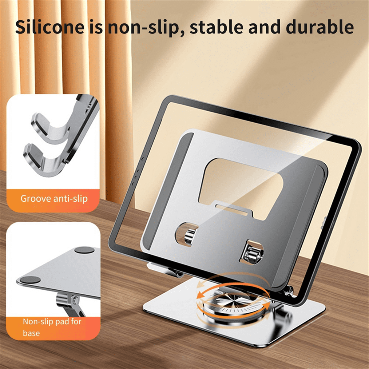 Universal Laptop Stand with 360° Rotating Base, Adjustable Height Multi-Angle, Foldable Mounted Reading Bookshelf Silver