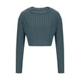 thumbnail image 5 of CQONEPT Women's Cropped Ribbed Knit Sweater Trendy Crewneck Pullover Fall Winter Jumper with Stretchy Fabric Navy L, 5 of 8
