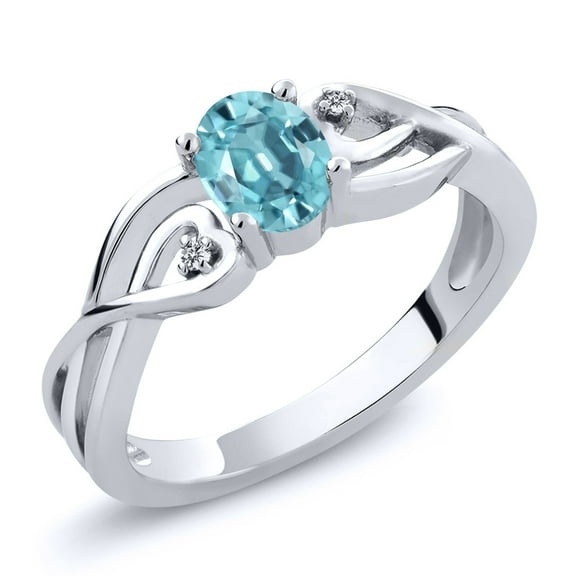 Gem Stone King 0.76 Ct Oval Blue Zircon White Lab Grown Diamond 925 Sterling Silver Women's Ring (Size 8)