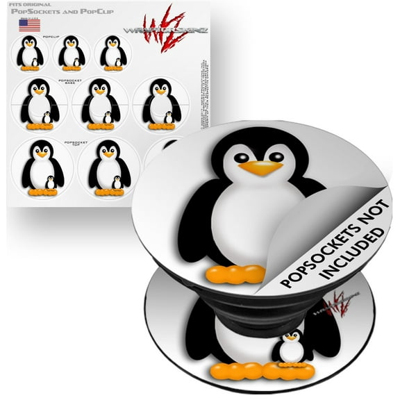 Decal Style Vinyl Skin Wrap 3 Pack for PopSockets Penguins on White (POPSOCKET NOT INCLUDED) by WraptorSkinz