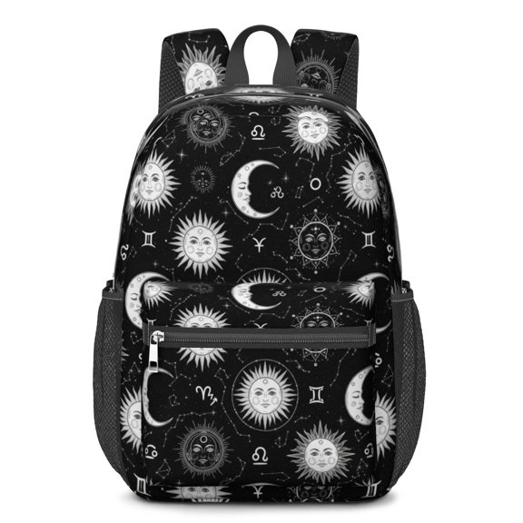 Sun and Moon Gothic Pattern 17" Waterproof Oxford School Backpacks for Teens, S-Shape Padded Straps, for School, Travel, Hiking, Camping