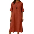 thumbnail image 4 of Kilaqueen Women's Summer Maxi Shirt Dress, Cotton Linen Collared Half Sleeve Button Front Loose Dress for Vacation Travel Casual Work and Daily Wear, 4 of 7