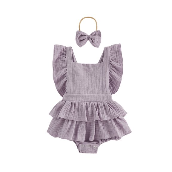 LMLYSoH Baby Girls Sleeveless Ruffle Romper, Backless Solid Color Jumpsuit, Cute Summer One-piece Clothes