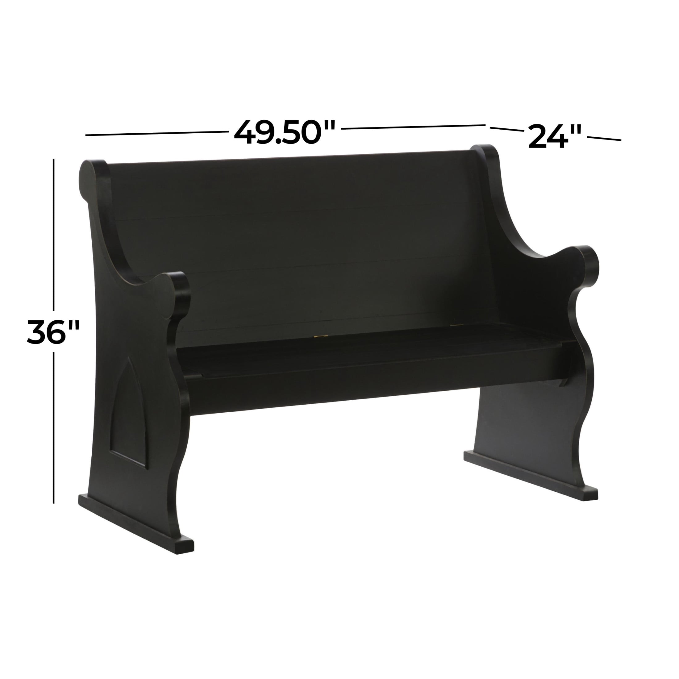 DecMode Wood Storage Bench with Scrolled Armrests, Black