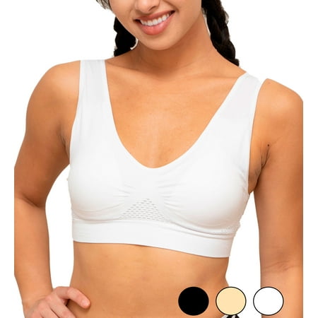 

Women s Wirefree Seamless Bra w/ Cooling Comfort Flex Fit Air Permeable Design w/ Pullover Support - Yoga Sports Wireless Bra - White - Large