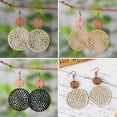 thumbnail image 4 of BNNG Geometric Wooden Dangle Earrings Retro Hollow Disc Frosted Earrings Ethnic Style Carved Earrings Double Sided Wooden Earrings Rose Gold Drop Earrings, 4 of 4