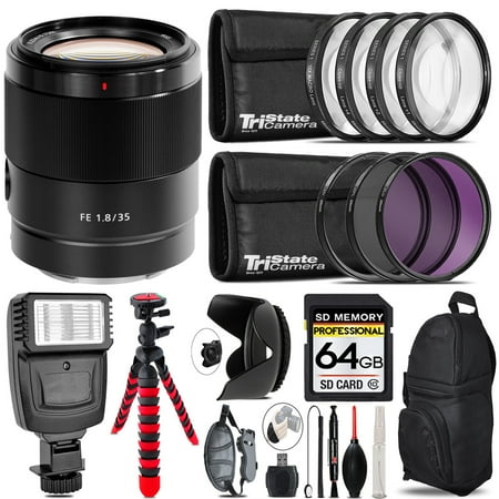 Sony FE 35mm f/1.8 Lens + Flash + Tripod & More - 64GB Accessory Kit