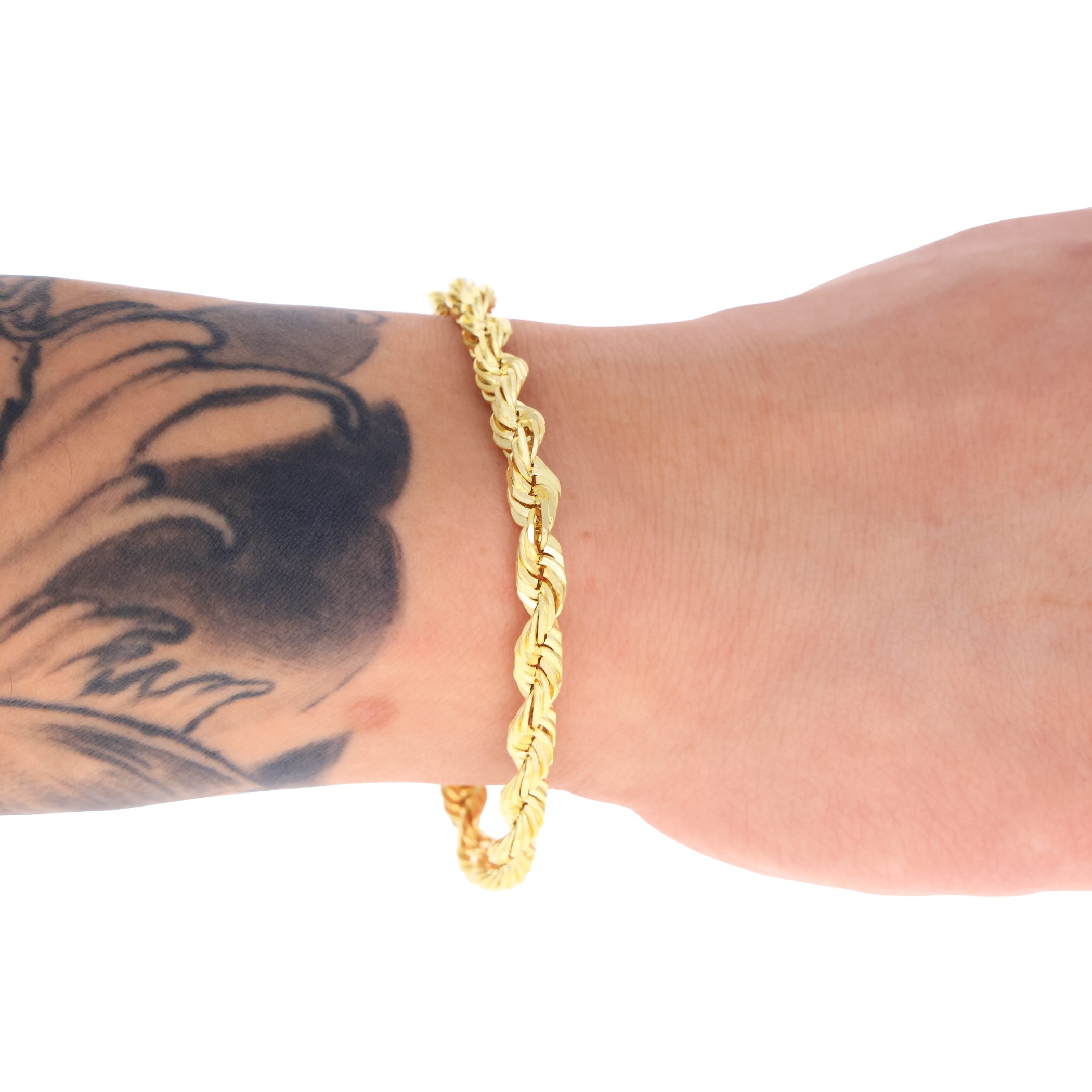Nuragold 14K Real Yellow Gold Solid Rope Diamond Cut Chain Bracelet 7"-9" (1.5mm-10mm) Italian Jewelry for Men & Women