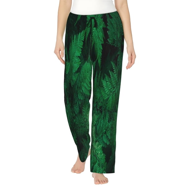 Balery Green Leave Fern Pantalones de pijama para mujer, pijamas ultraligeros, pantalones de estar por casa-Medium