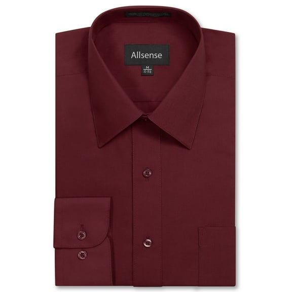 Allsense Men's Regular-Fit Long-Sleeve Dress Shirt, Burgundy, 2X-Large