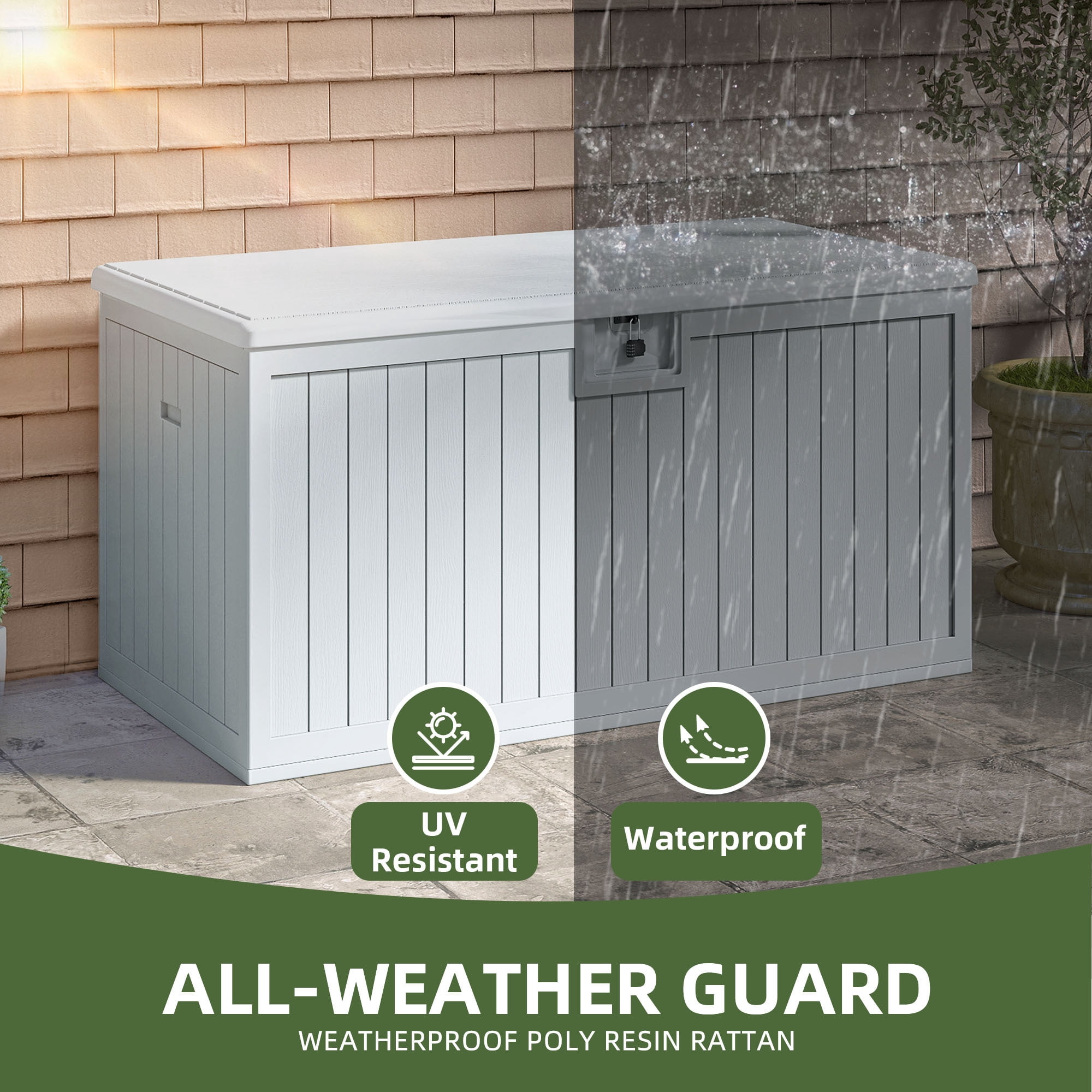 Uforic XXL 230 Gallon Large Deck Box, Outdoor Storage for Patio Cushions, Garden Tools, Flexible Divider, Waterproof, Lockable, White