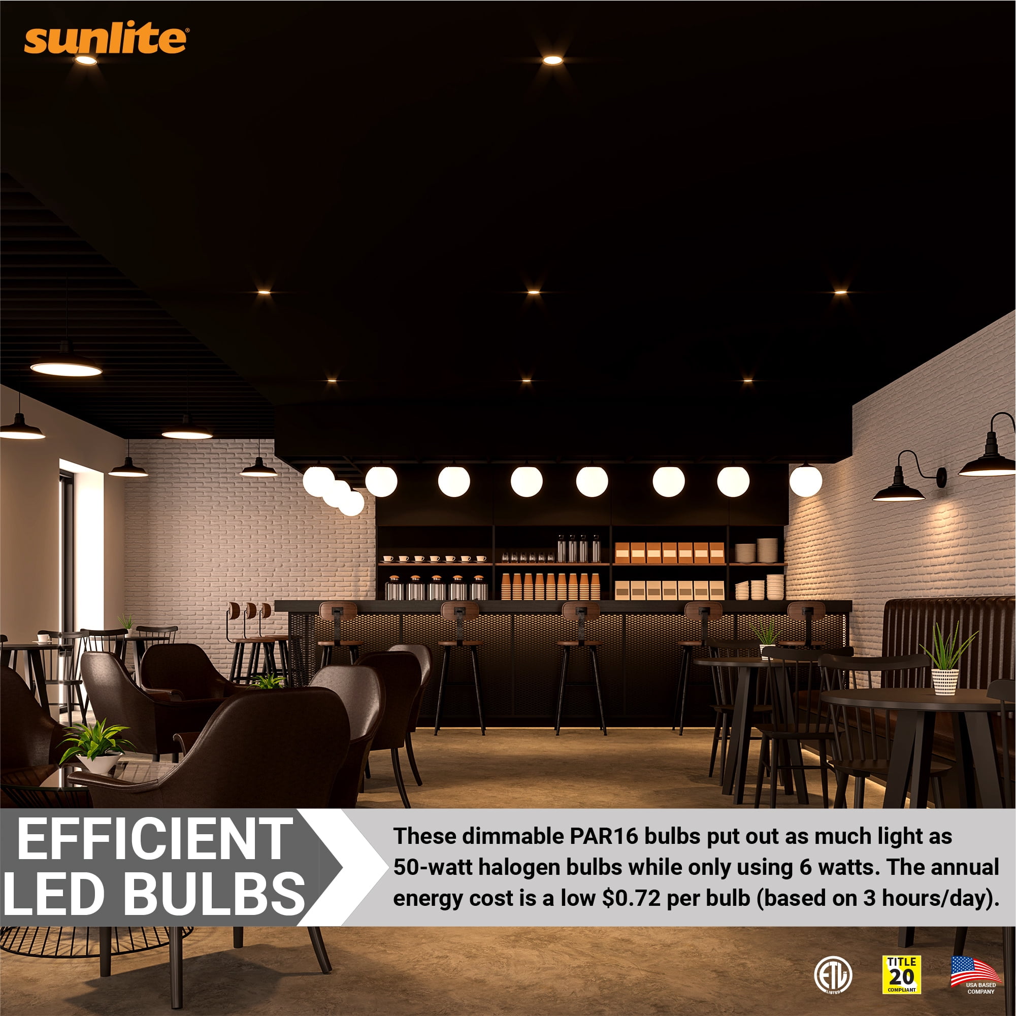Sunlite LED PAR16 Short Neck Recessed Flood Light Bulb 6-Watt, (50W Halogen Replacement), 500 Lumens, Medium E26 Base, Dimmable, 90 CRI, ETL Listed, Title 20 Compliant, 6 Count, 2700K Warm White