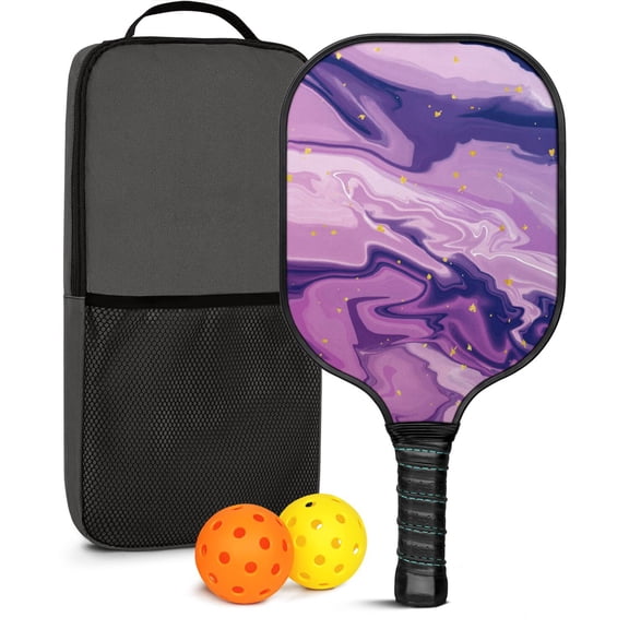 Pickleball Paddles Set Of 1, Fiberglass Surface, Liquid & Marble Print, 1 Paddles, 2 Balls & Bag