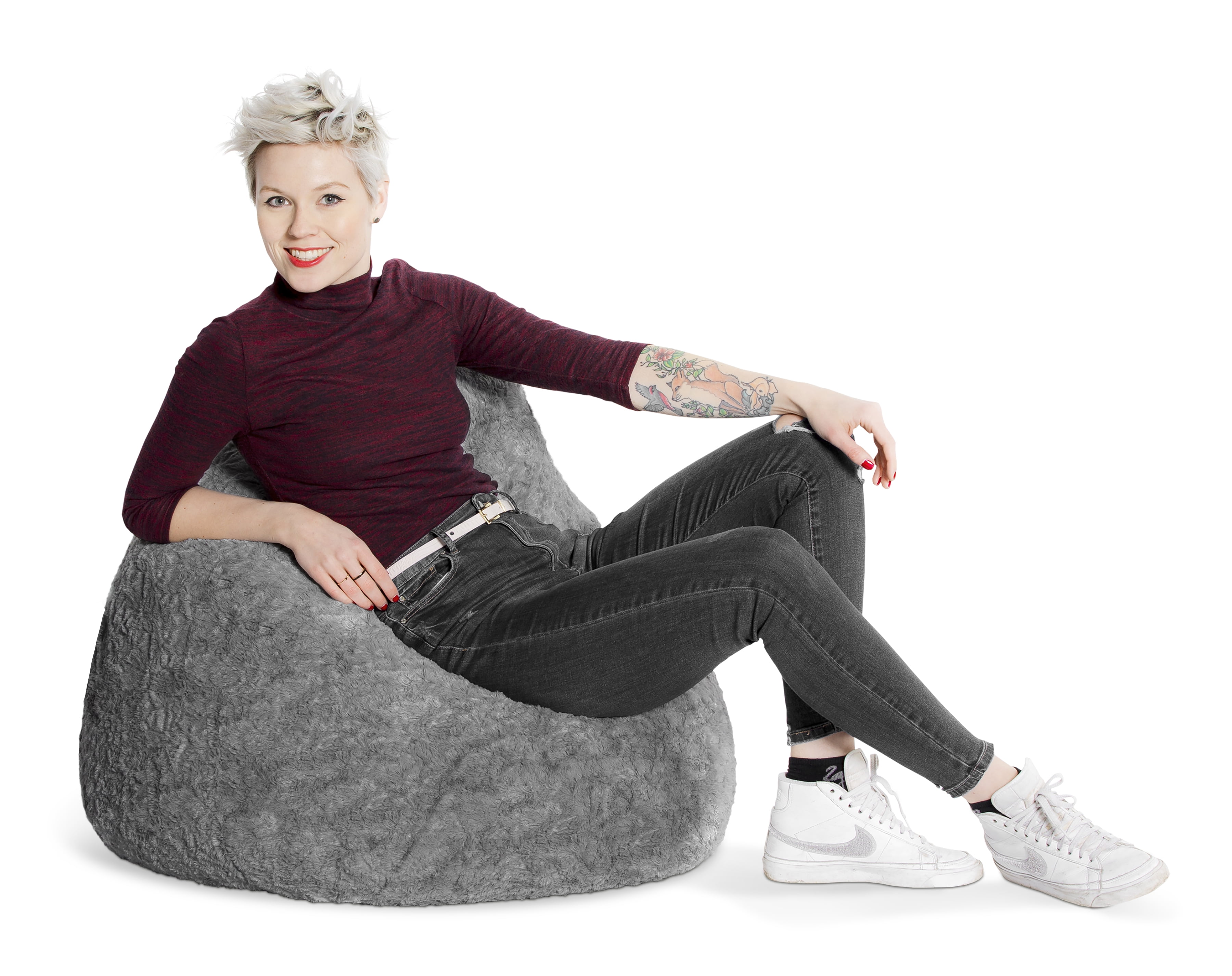 Fauteuil poire en fausse fourrure grise de Gouchee Home – Siège lounge en peluche rembourré de billes de polystyrène, adapté aux adultes et aux adolescents, léger et portable pour dortoir ou salon
