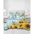 thumbnail image 2 of Twin Quilt Bedding Set, Sunflower Reversible Summer Quilt 3 Pieces, Summer Botanical Yellow Floral Blue Striped Lightweight Bedspreads Coverlets with 2 Pillow Shams for All Seasons, 2 of 5
