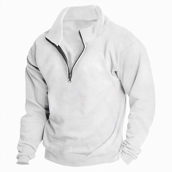 Leey-World Men's Quarter Zip Fleece Pullover, Stand Collar Thermal Long Sleeve Sweatshirt for Outdoor Casual Hiking(White,L)