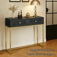 thumbnail image 5 of CATLK 38" Console Table with Stripe Design Drawers - Narrow Entryway Table, Wood Sofa Table with Gold Metal Legs for Living Room & Hallway, Black, 5 of 9